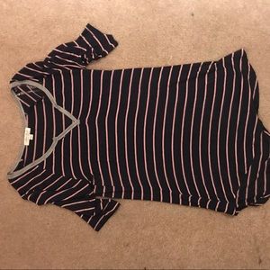 Striped Baseball Tee Blue and Pink Soft Material